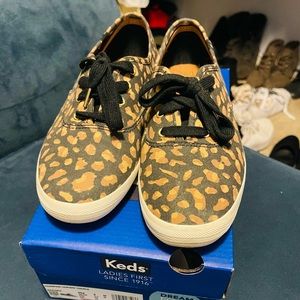 Keds Champion Leopard Tan n Black tennis shoes